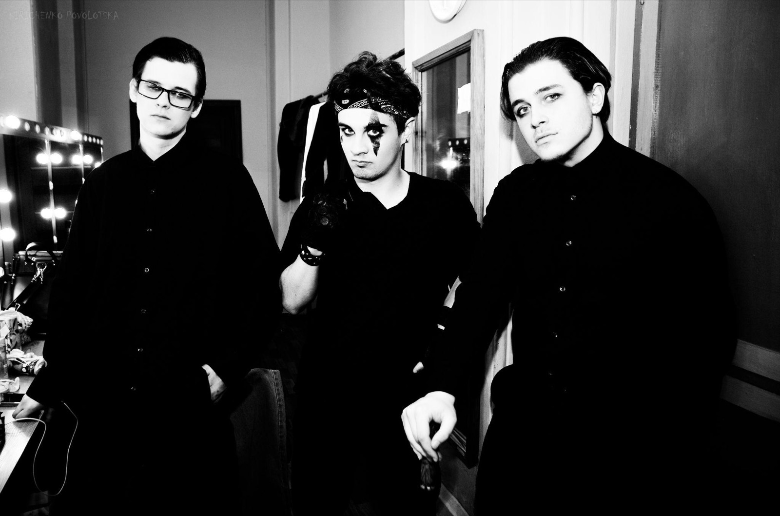 Backstage in black and white with clown make-up